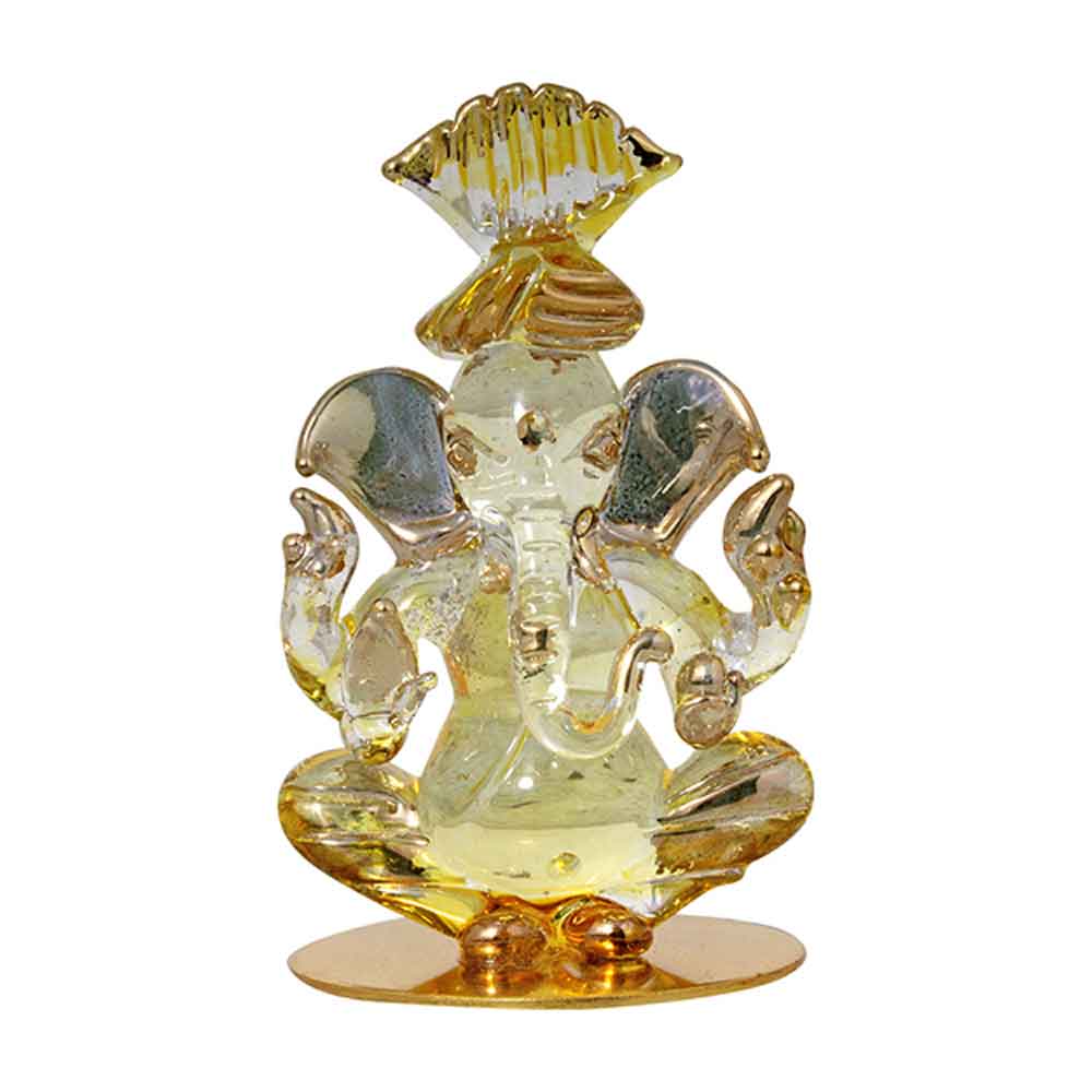Handicraft Crystal Glass Ganesha Statue Figurine 3.5 Inch