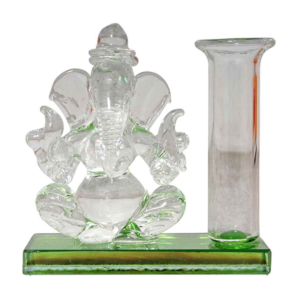Handicraft Crystal Glass Ganesha Statue Pen Stand 3 Inch