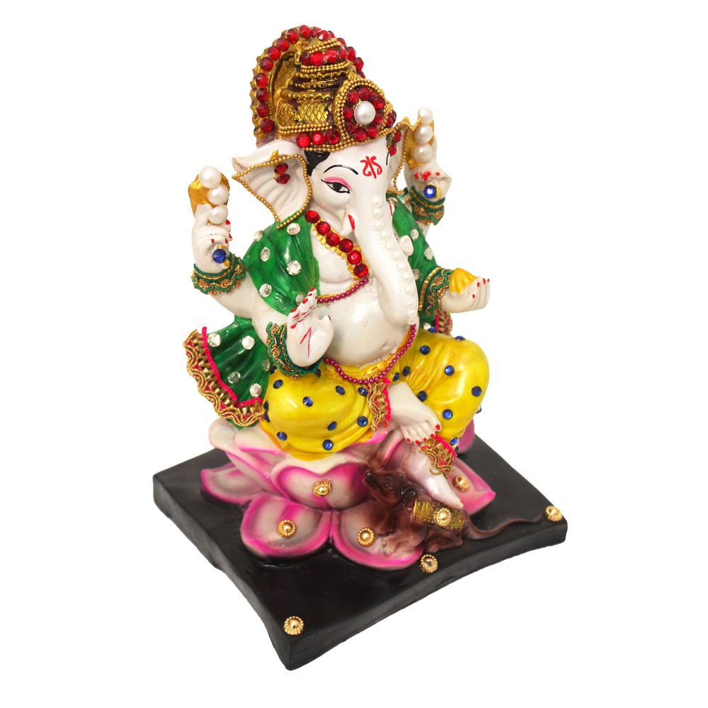 Jewellery Decorated Kamal Ganesha Murti 9.5 Inch ( 24.5 cm )