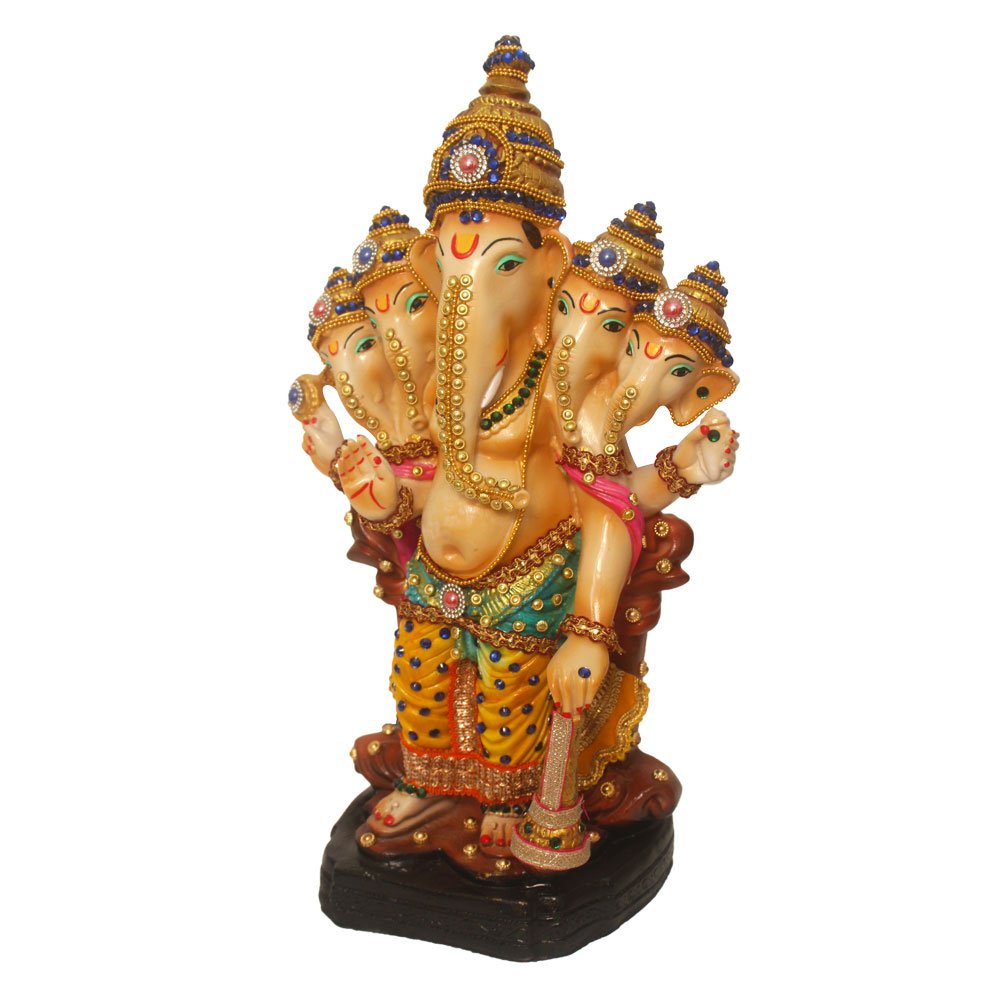 Lord Panch Mukhi Ganesha Idol Jewllery Decorated Statue 19 Inch ( 48.5 cm )