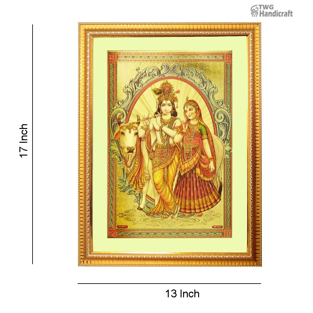 Manufacturer & Wholesaler of Radha Krishna with Cow 24k Golden Foil Photo Frame at Factory Rate