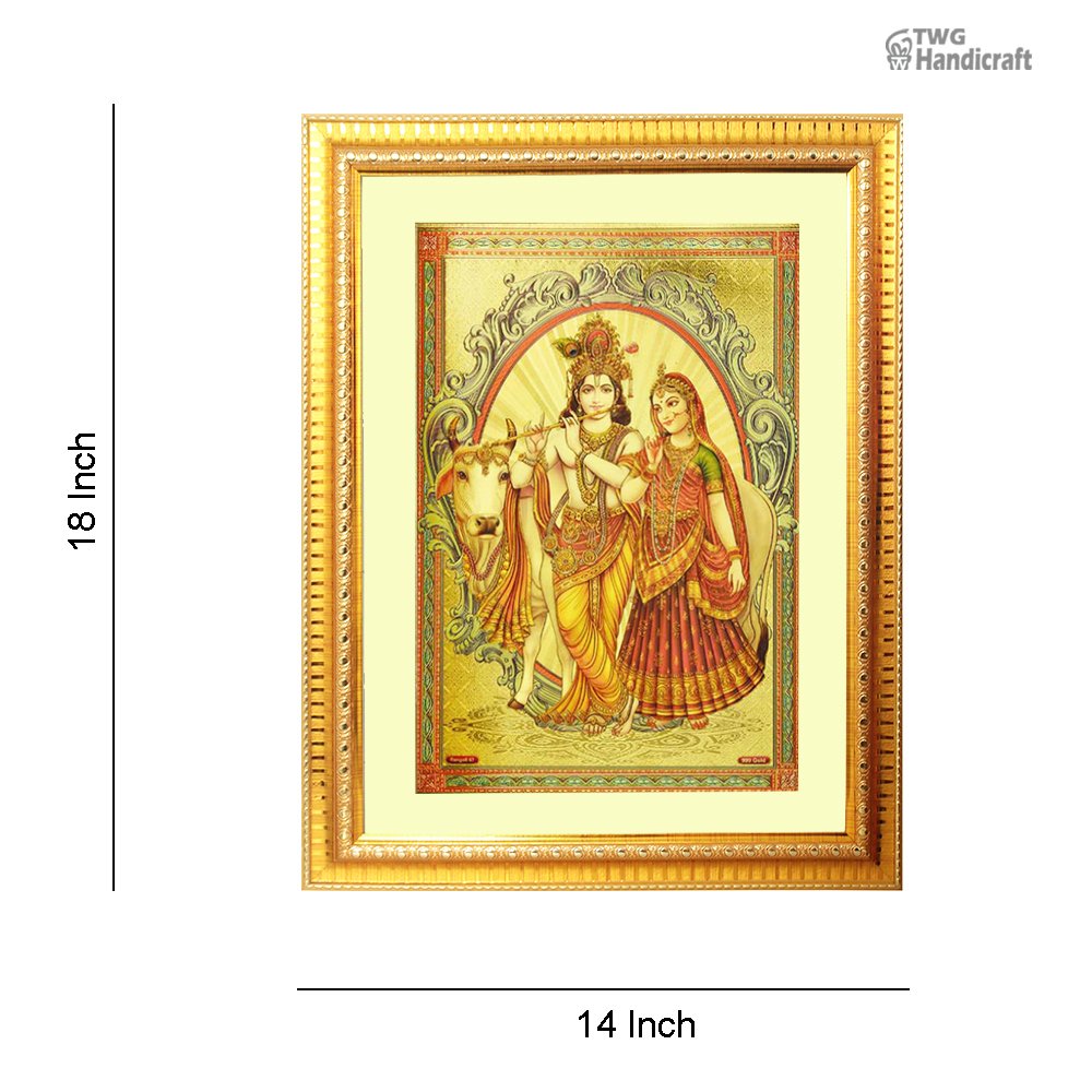 Manufacturer & Wholesale Supplier of Radha Krishna with Cow 24k Golden Foil Photo Frame