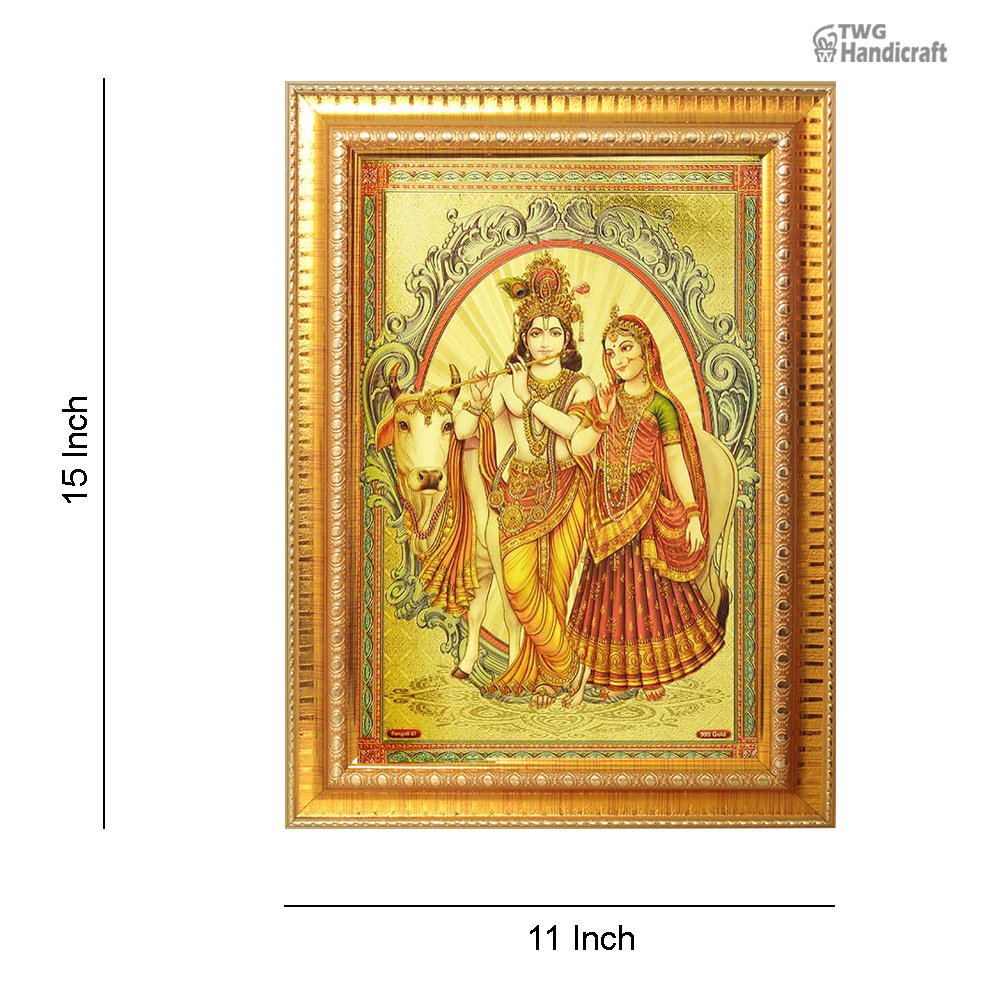 Manufacturer & Wholesaler of Radha Krishna with Cow 24k Golden Foil Religious Photo Frames
