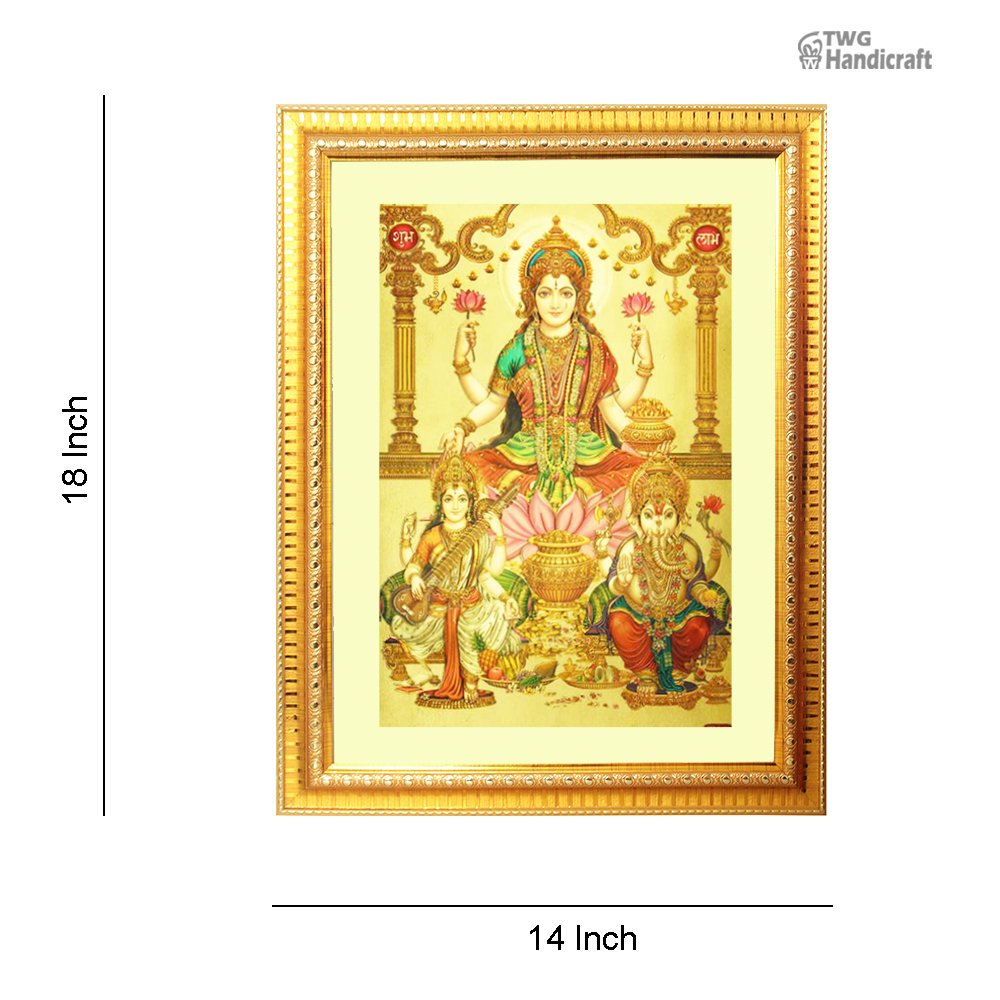Manufacturer & Supplier of 24K Golden Foil Laxmi Ganesh Saraswati God Religious Frame