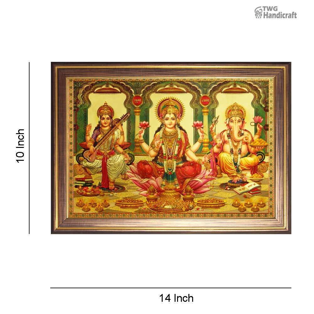 Manufacturer & Wholesale Supplier of 24K Golden Foil Laxmi Ganesh Saraswati God Frame Direct From Factory