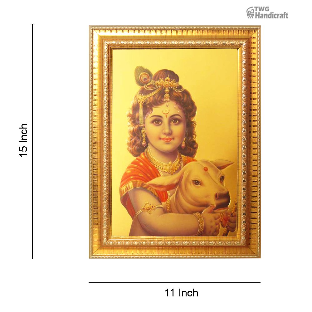 Manufacturer & Supplier of 24K Golden Foil Cow Krishna God Photo Frame Direct from Factory