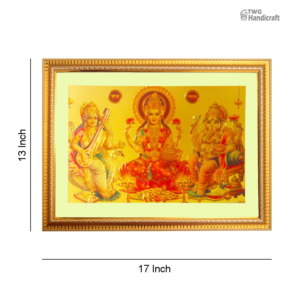 Manufacturer & Supplier of 24K Gold Plated Laxmi Ganesh Saraswati God Frame