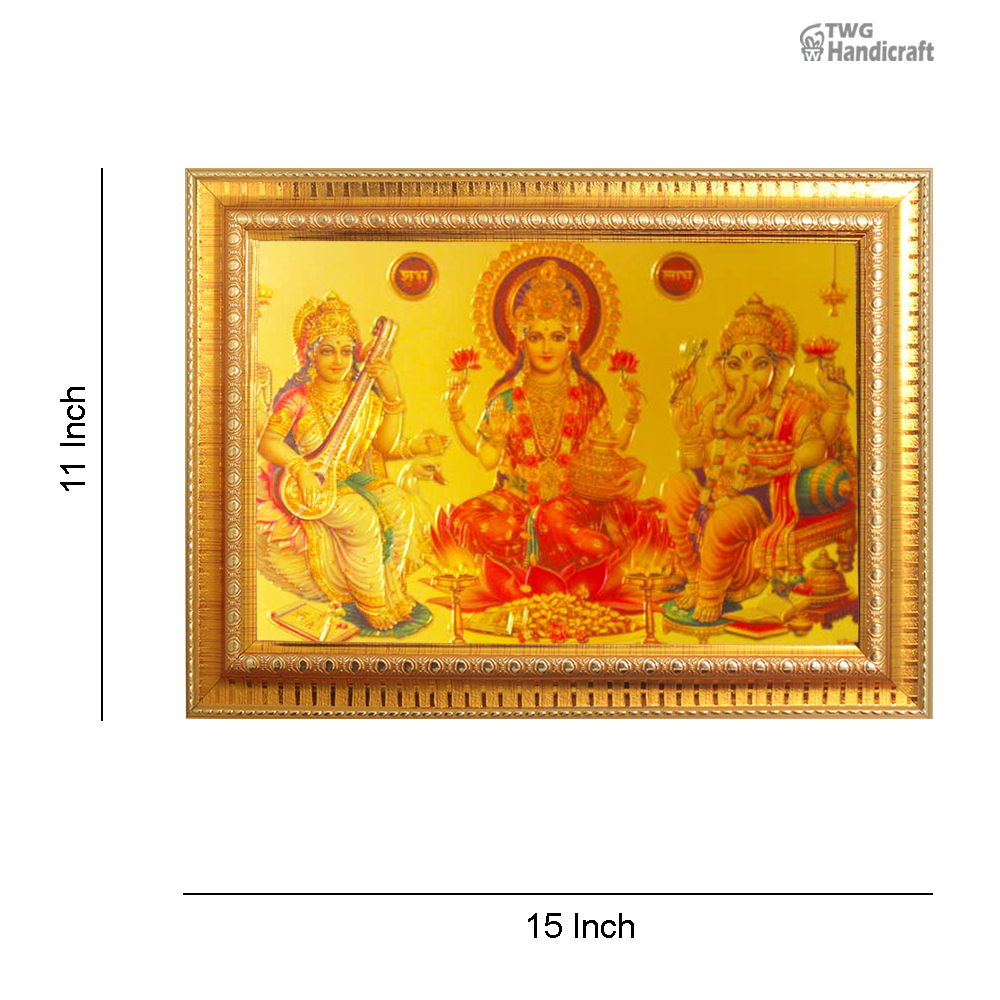 Manufacturer & Wholesale Supplier of 24K Gold Plated Laxmi Ganesh Saraswati Religious God Photo Frame